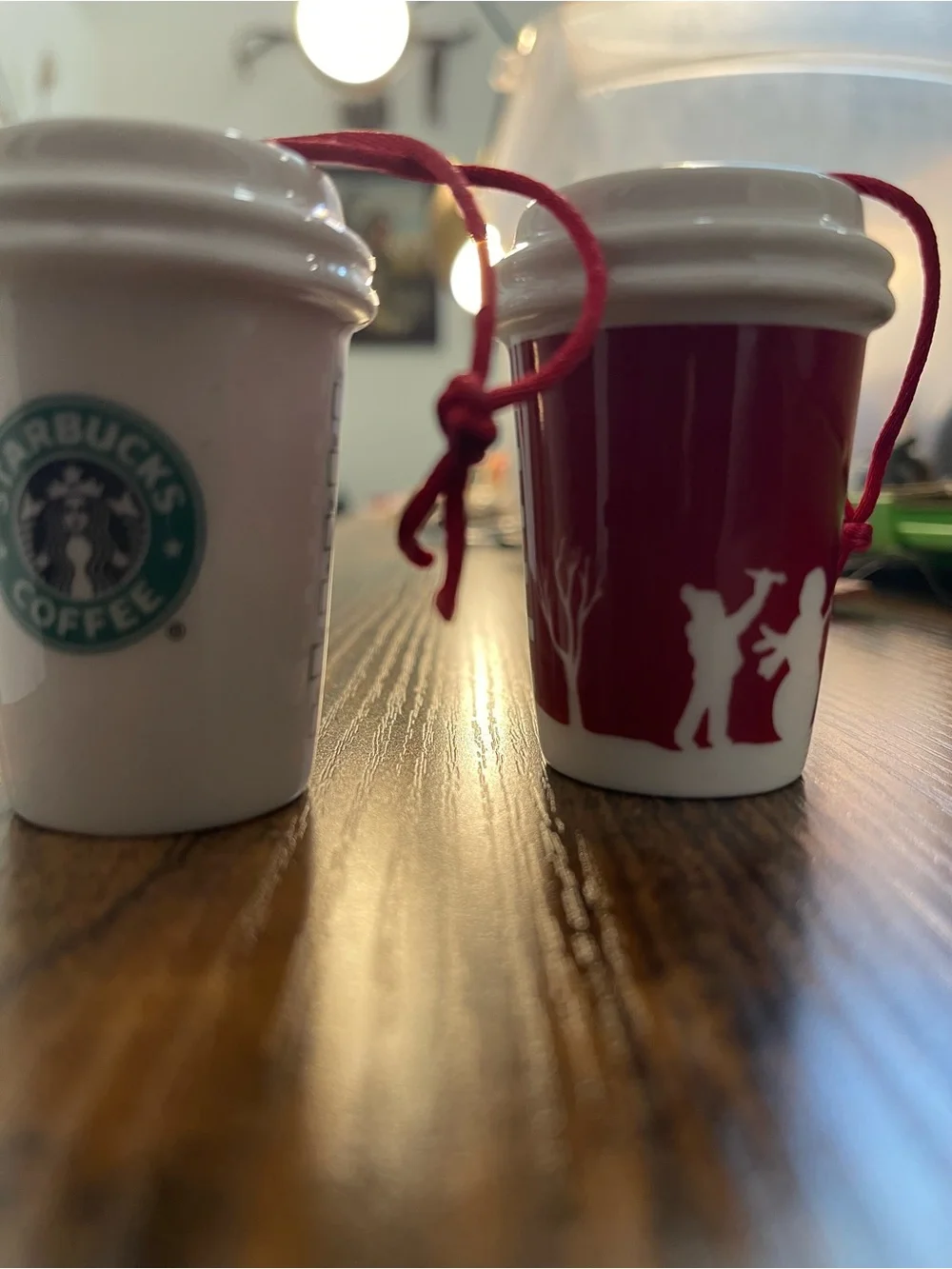 Starbucks Red & White Ceramic Coffee Cup Ornaments with Logo